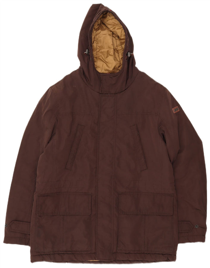 Jaqueta utilitária masculina Napapijri com capuz UK 40 grande poliéster marrom