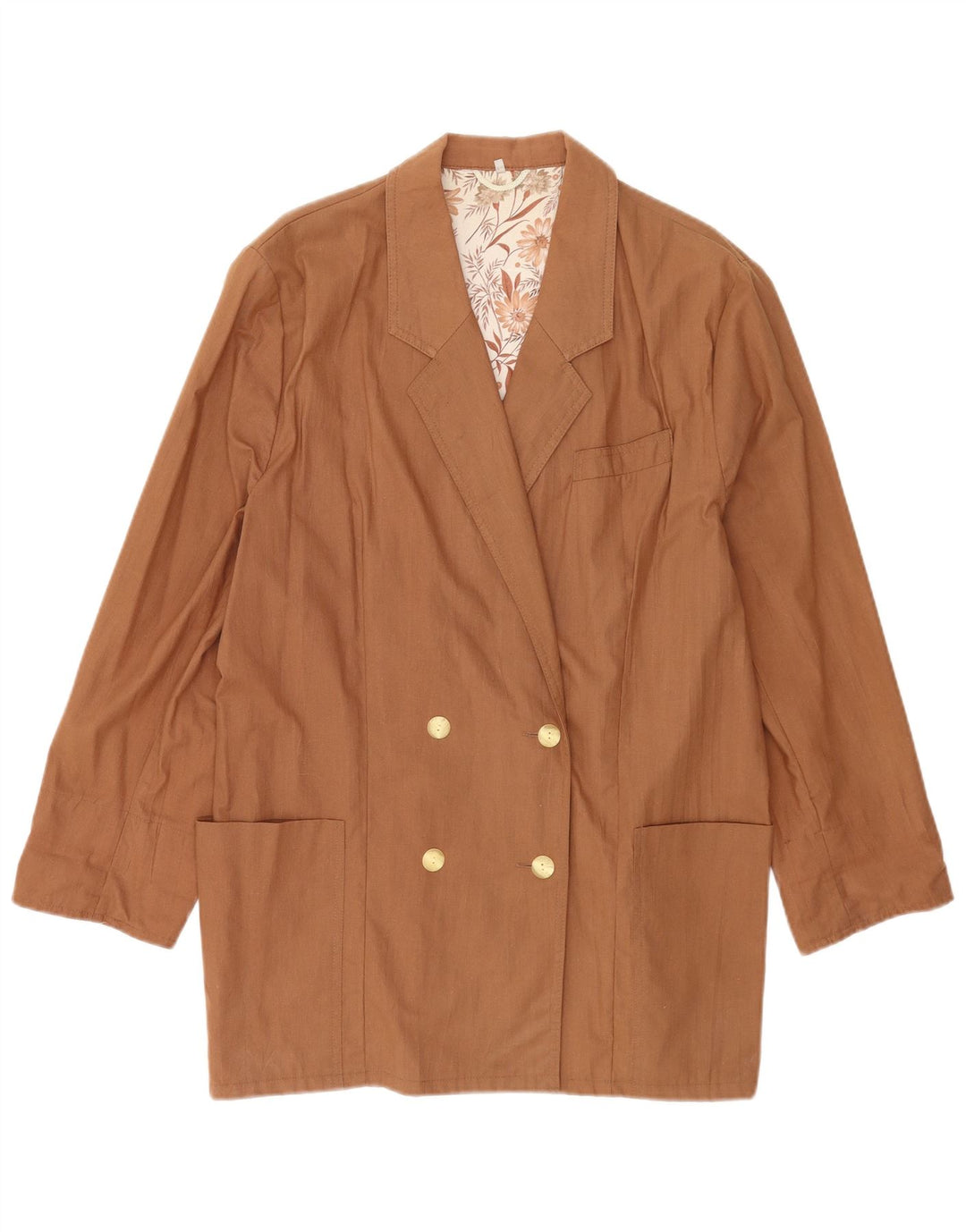 Jaqueta blazer feminina vintage com peito duplo Reino Unido 18 XL algodão marrom