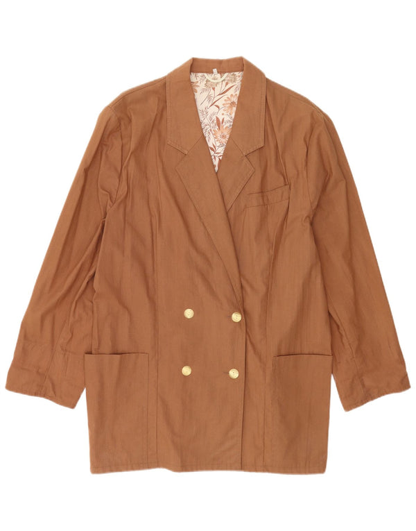 Jaqueta blazer feminina vintage com peito duplo Reino Unido 18 XL algodão marrom