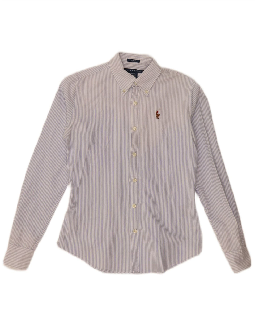 Camisa feminina slim fit RALPH LAUREN EUA 0 XS algodão listrado azul