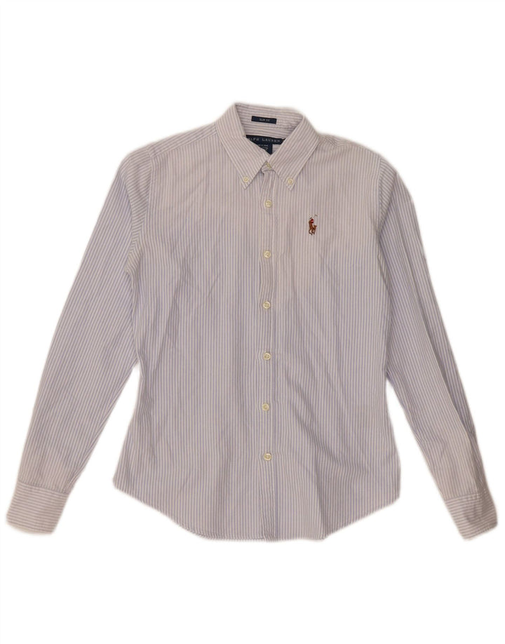 Camisa feminina slim fit RALPH LAUREN EUA 0 XS algodão listrado azul