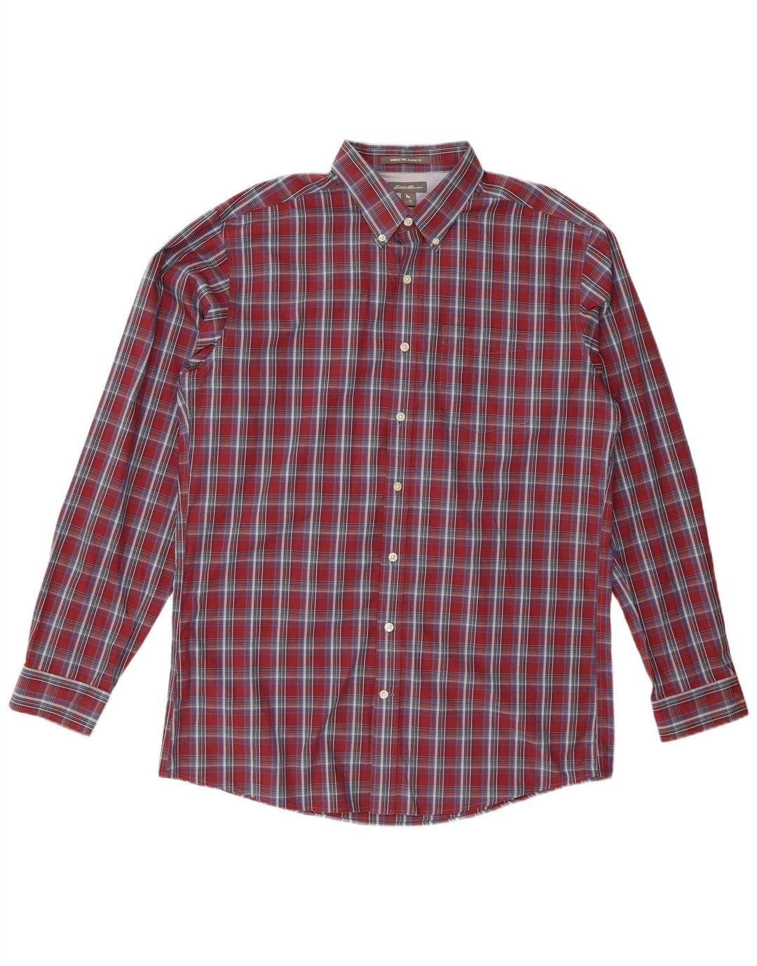 Eddie Bauer Camisa masculina alta clássica de ajuste grande algodão xadrez borgonha
