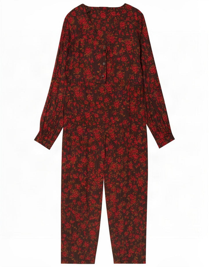 Macacão Mínimo Feminino Oversized EU 36 Viscose Floral Marrom Pequeno