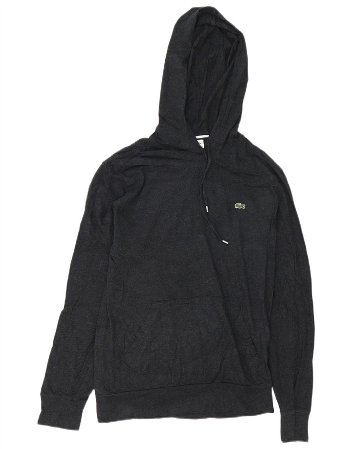 Lacoste moletom com capuz masculino tamanho 4 algodão cinza médio