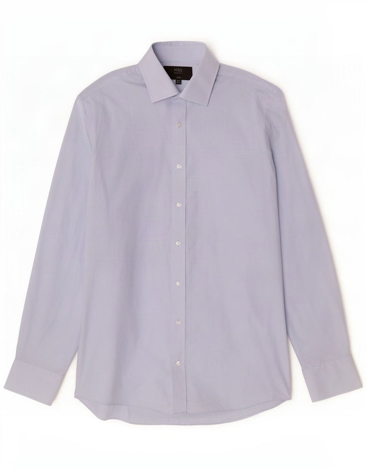 Camisa Slim Masculina Marks & Spencer Reino Unido 39/40 15 1/2 Poliéster Azul Médio