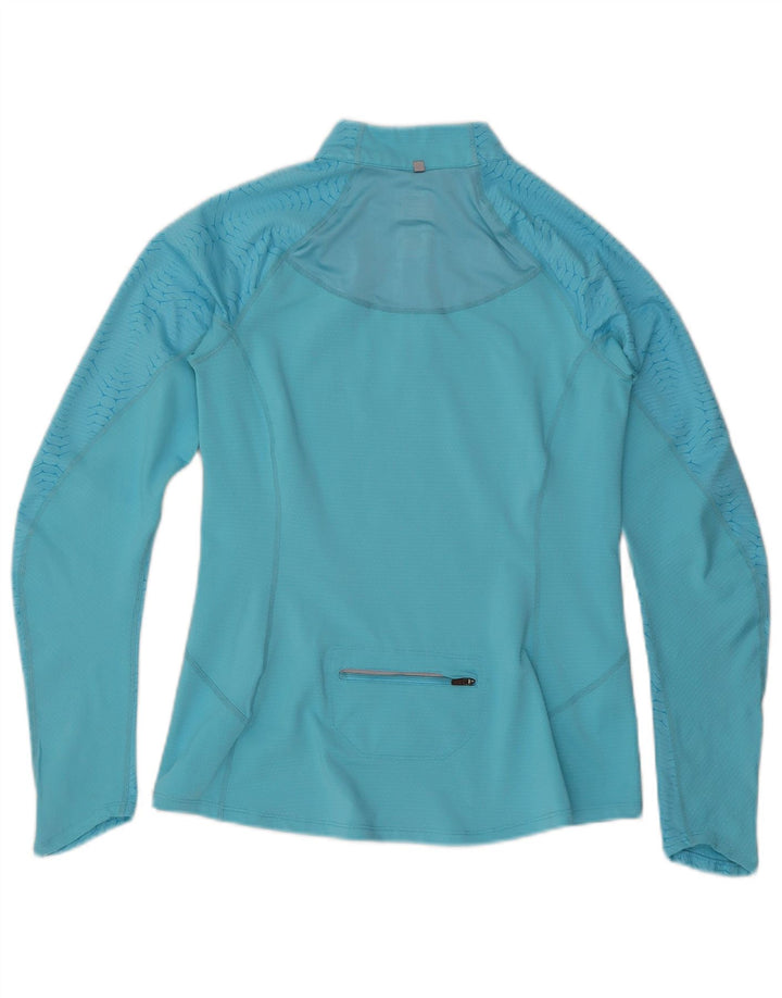 NIKE Womens Zip Neck Pullover Treino Top UK 12/14 Médio Azul Geométrico