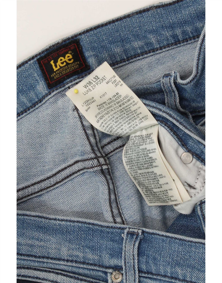 Lee Womens Luke Distressed Slim Jeans W36 L32 Azul Algodão