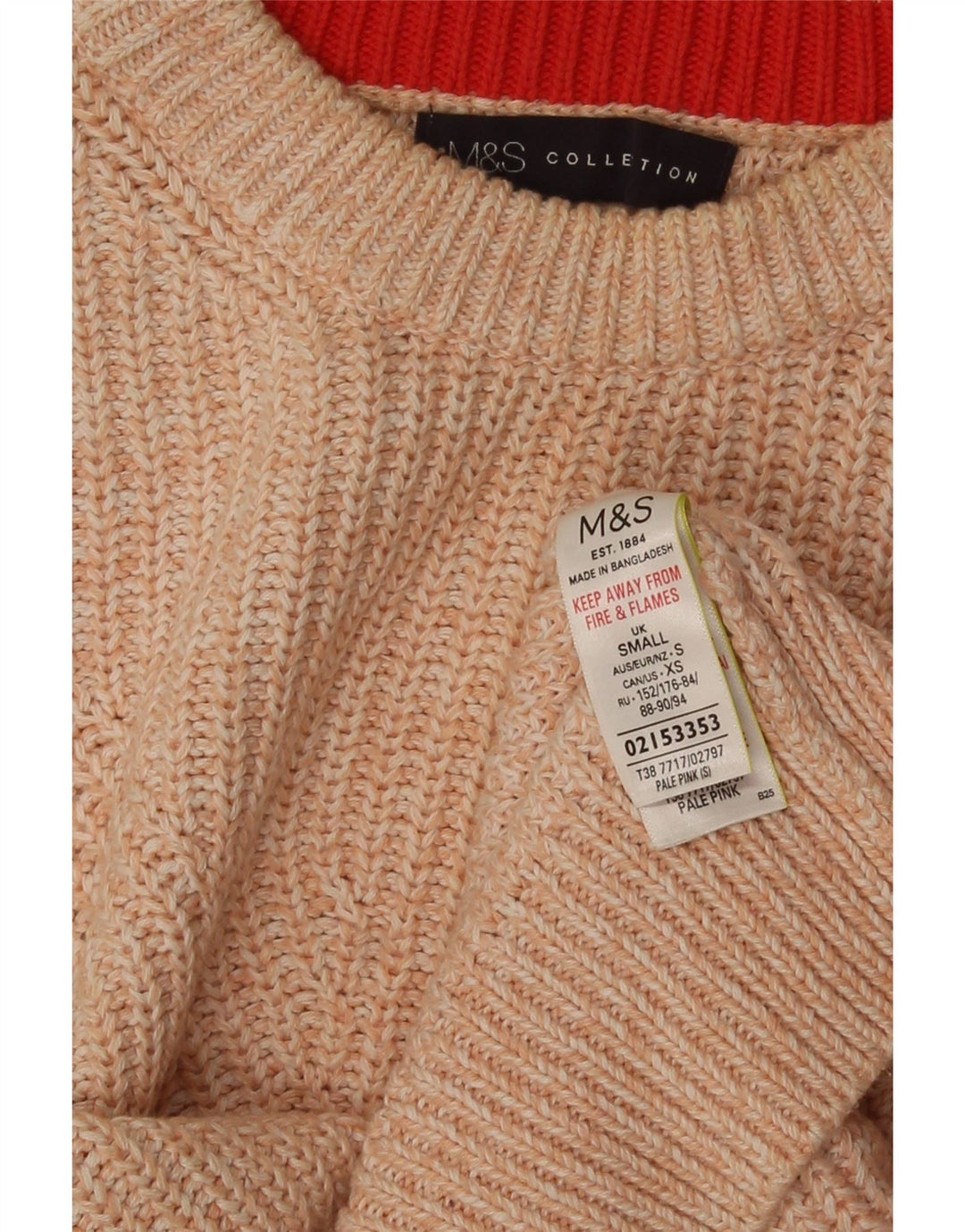 Suéter feminino Marks & Spencer com gola redonda Reino Unido 10 pequeno laranja manchado