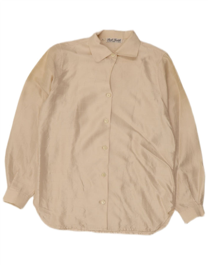 Blusa feminina vintage UK 14 xadrez bege médio