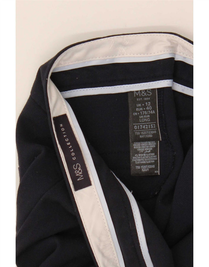 Calça feminina Marks & Spencer Slim Suit UK 12 Médio W32 L31 Azul marinho