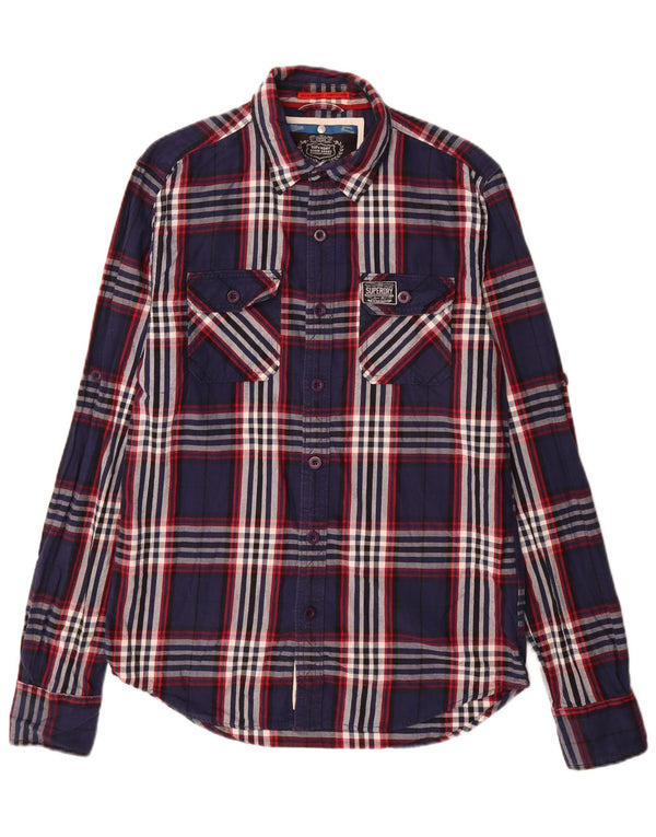 Camisa masculina de flanela Superdry grande algodão xadrez azul marinho