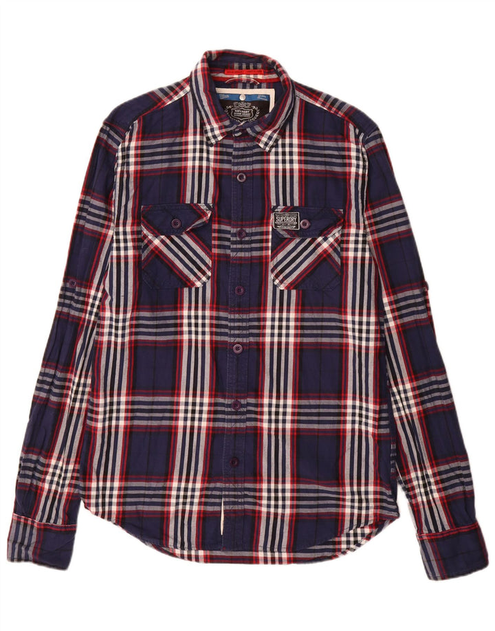Camisa masculina de flanela Superdry grande algodão xadrez azul marinho