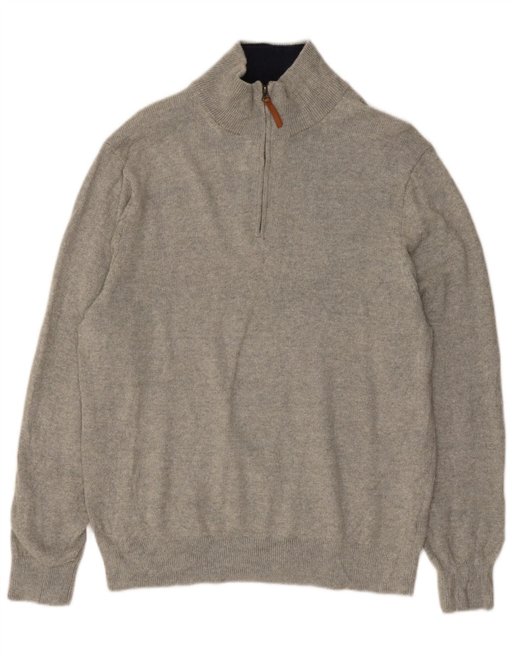 Suéter masculino J. Crew com zíper e gola grande de algodão cinza