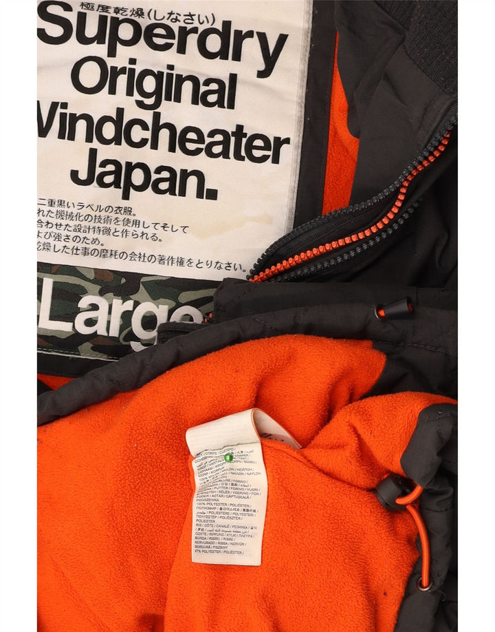 Jaqueta corta-vento masculina SUPERDRY The Windcheater Graphic UK 40 grande preta