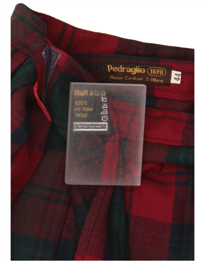 Saia feminina vintage plissada IT 44 médio W26 vermelho xadrez nova lã