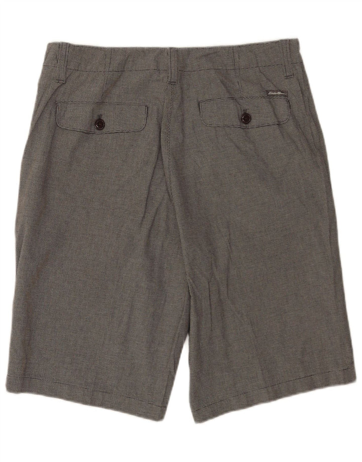 Eddie Bauer Mens Chino Shorts W33 Algodão Houndstooth Cinza Médio