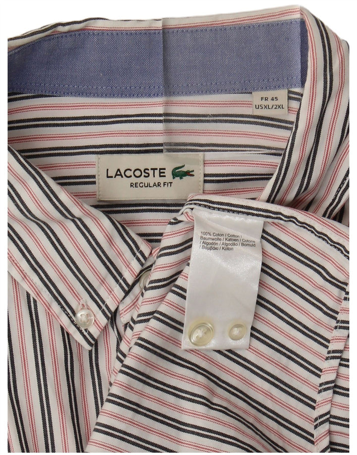 Camisa masculina Lacoste Regular Fit tamanho 45 XL algodão listrado branco