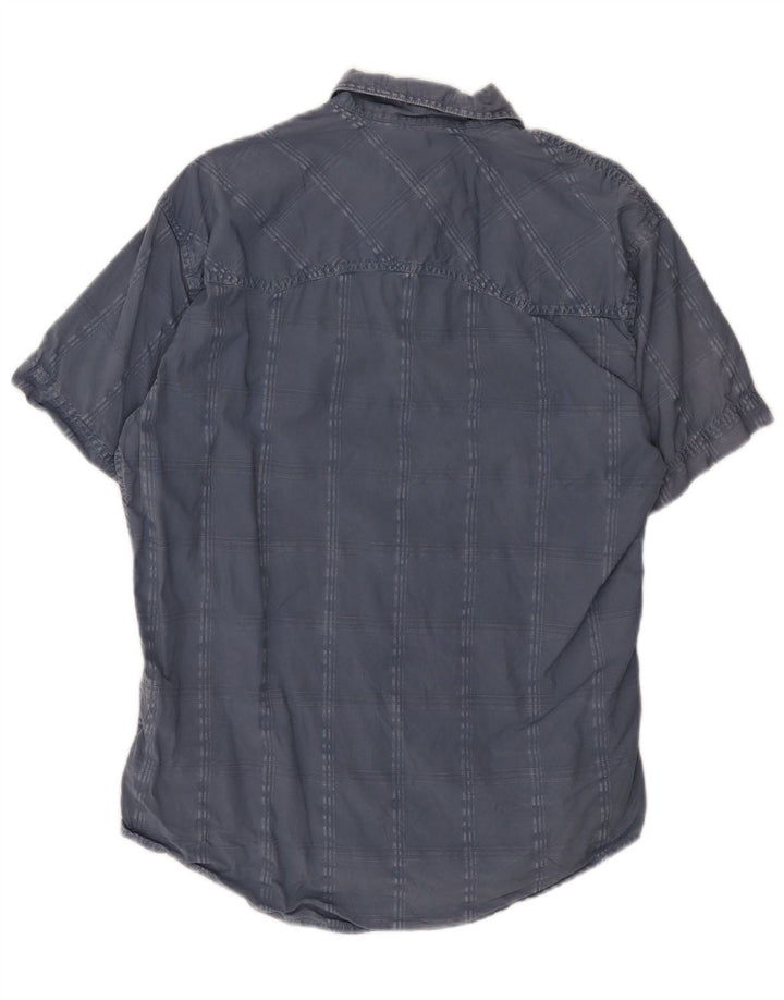 Camisa masculina de manga curta Marlboro Classics grande algodão xadrez azul