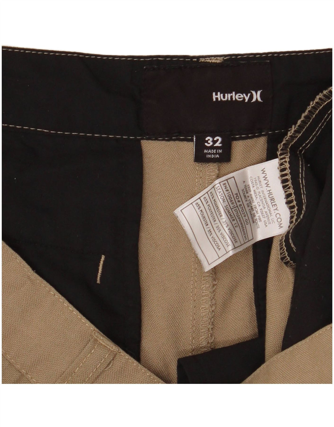 HURLEY Mens Chino Shorts W32 Poliéster Bege Médio