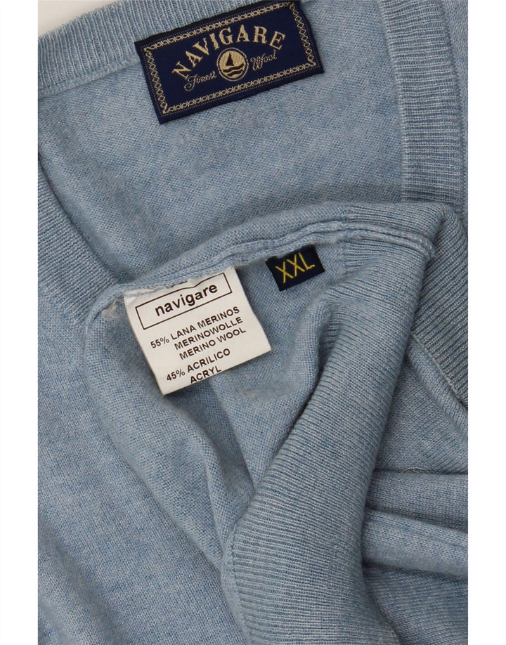 NAVIGARE Mens V-Neck Jumper Sweater 2XL Blue Merino Wool Vintage Navigare and Second-Hand Navigare from Messina Hembry 
