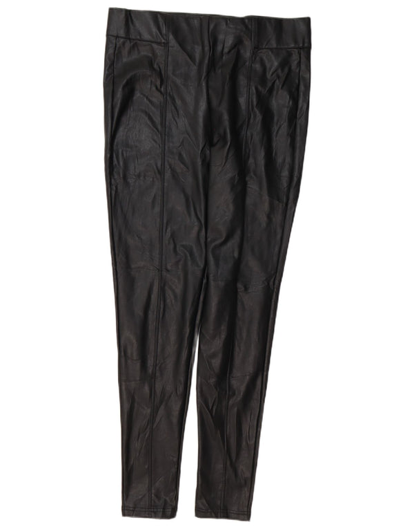 Leggings femininas de couro sintético Marks & Spencer Reino Unido 14 grande polietileno preto