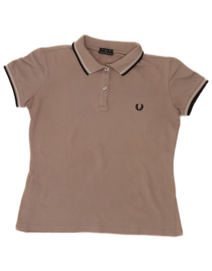 Camisa polo feminina Fred Perry Reino Unido 12 algodão cinza médio