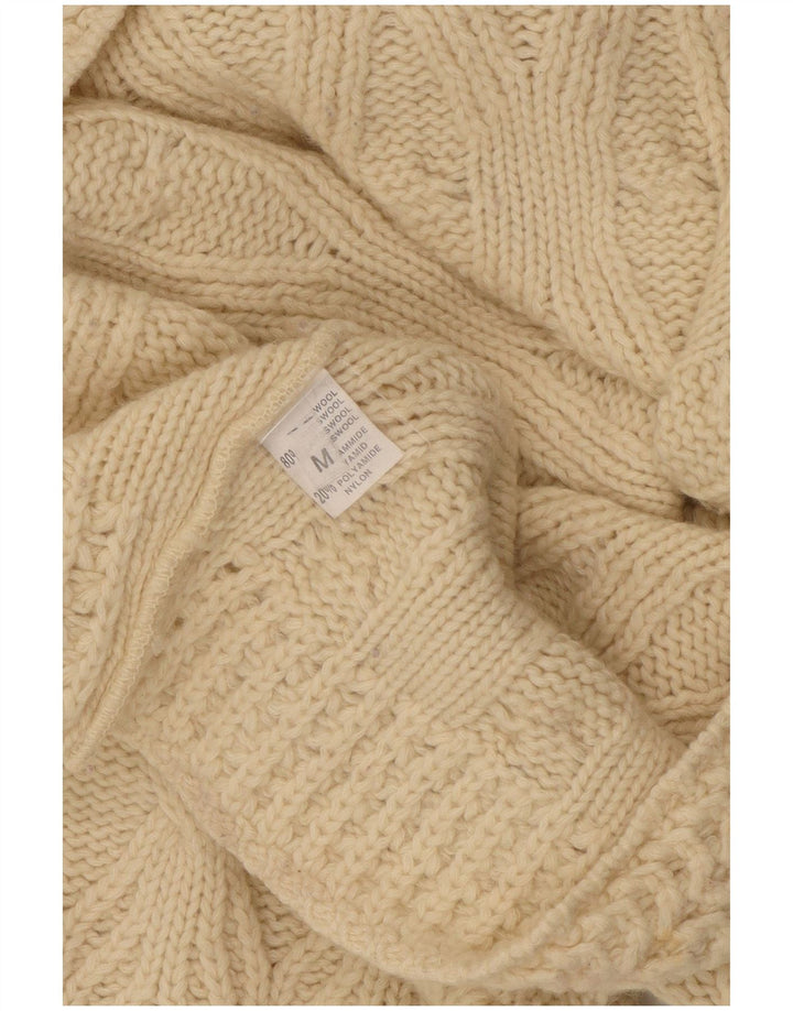 Suéter feminino vintage com gola redonda e gola redonda Reino Unido 14 lã branca média