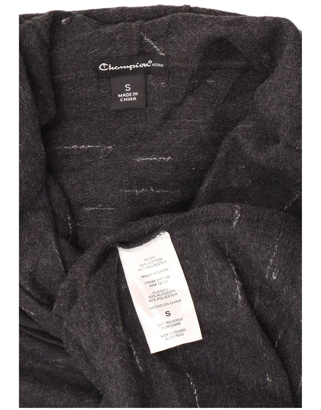 Jumper feminino com capuz grande Champion UK 10 algodão manchado cinza pequeno