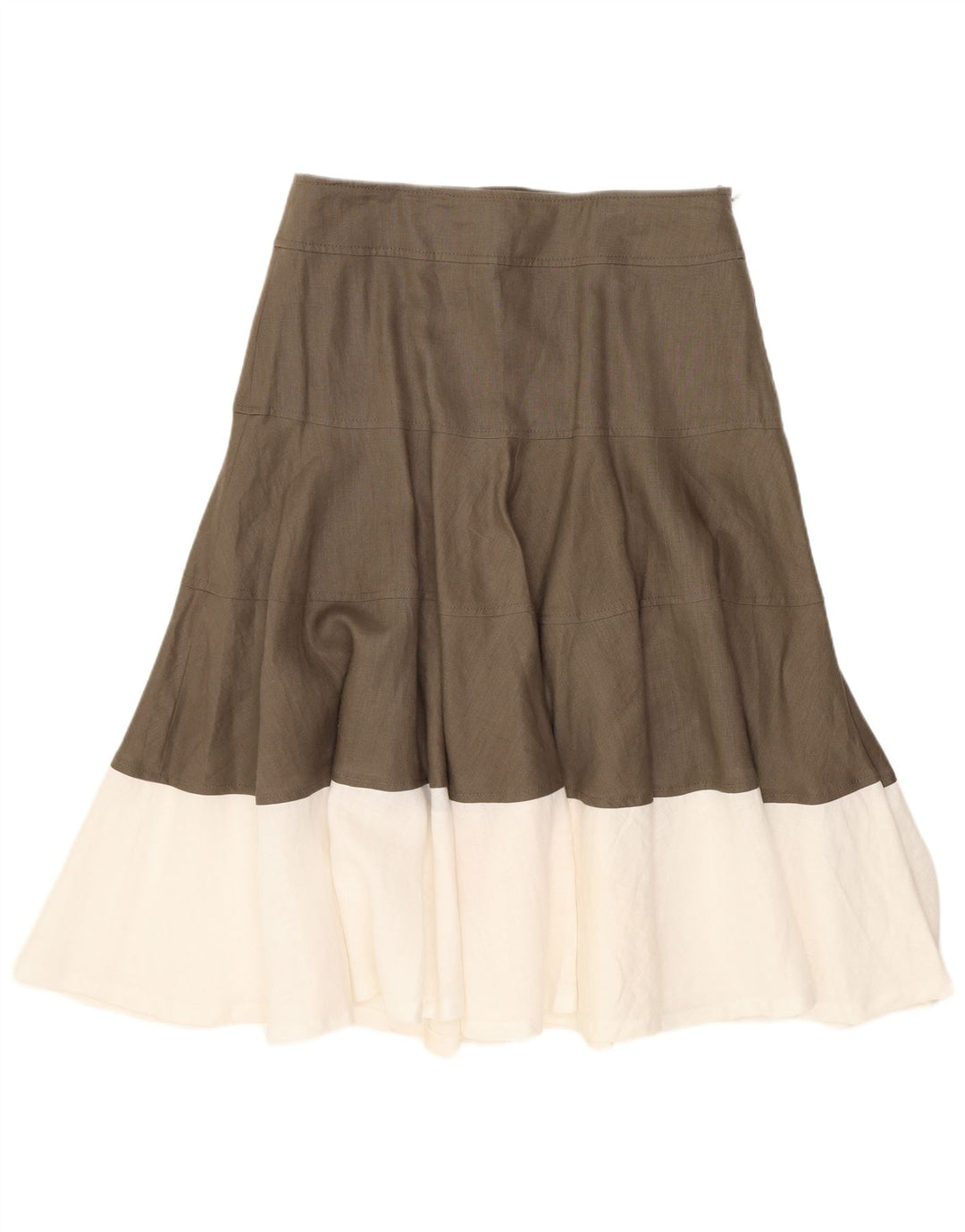 Saia larga feminina Fenn Wright Manson UK 10 pequena W28 marrom colorblock