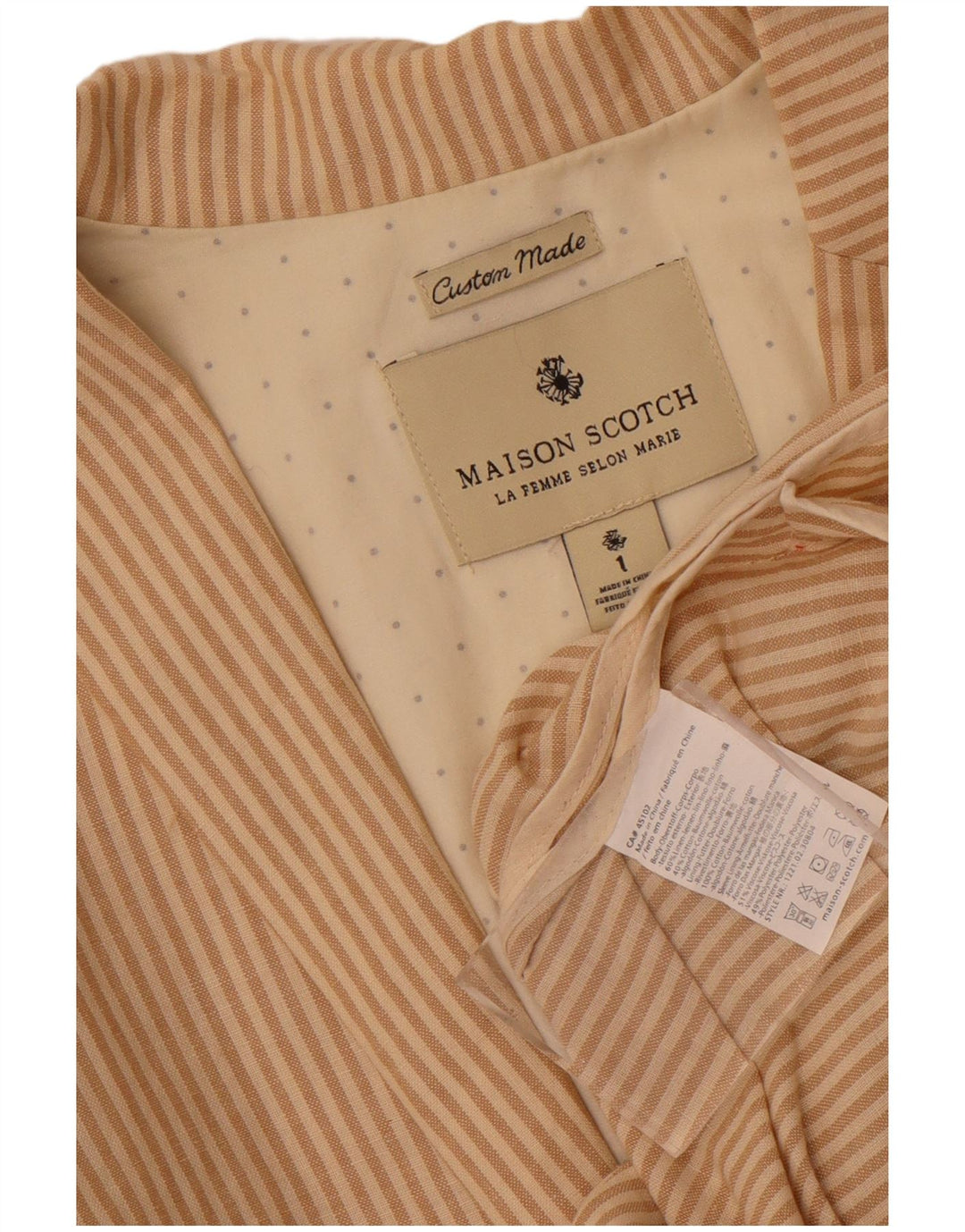 Jaqueta blazer feminina de 2 botões Maison Scotch tamanho 1 risca de giz pequena bege