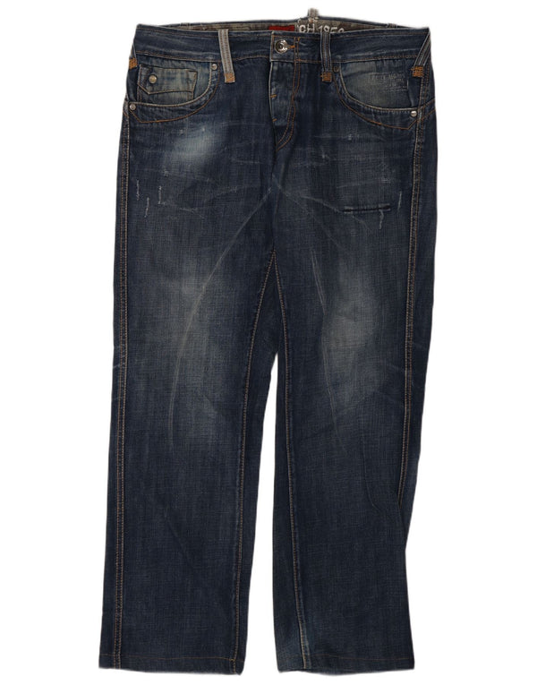 Calça jeans reta masculina desgastada Datch W36 L30 algodão azul marinho