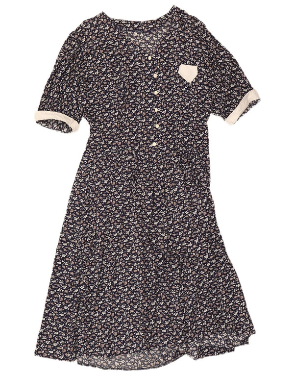 Vestido maxi feminino vintage oversized UE 40 médio azul marinho floral viscose