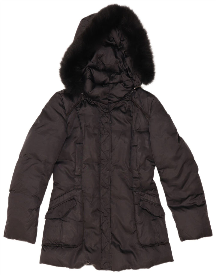 Casaco acolchoado com capuz feminino Trussardi IT 42 poliéster preto médio