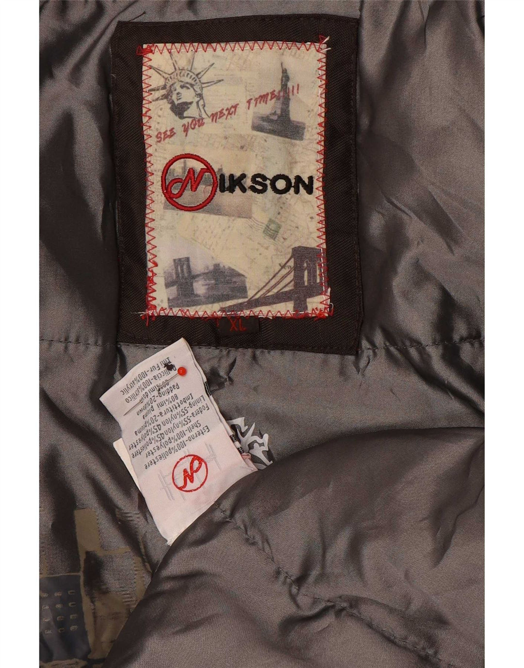 Jaqueta acolchoada masculina vintage UK 42 XL poliéster marrom