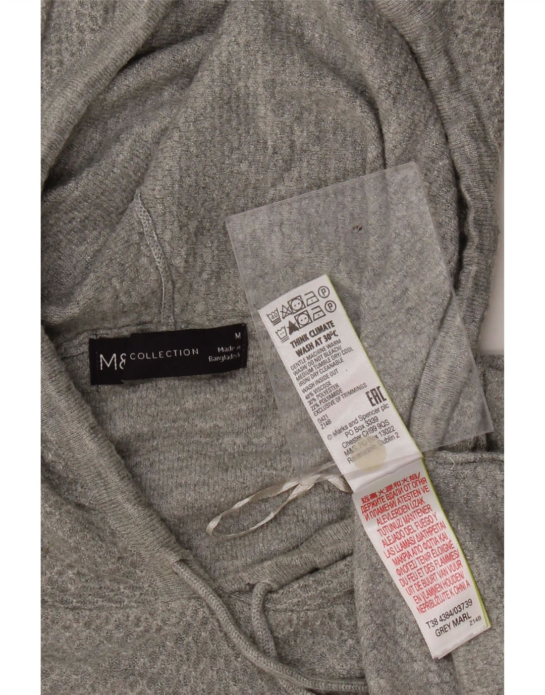 Suéter feminino com capuz MARKS & SPENCER Reino Unido 14 viscose cinza médio