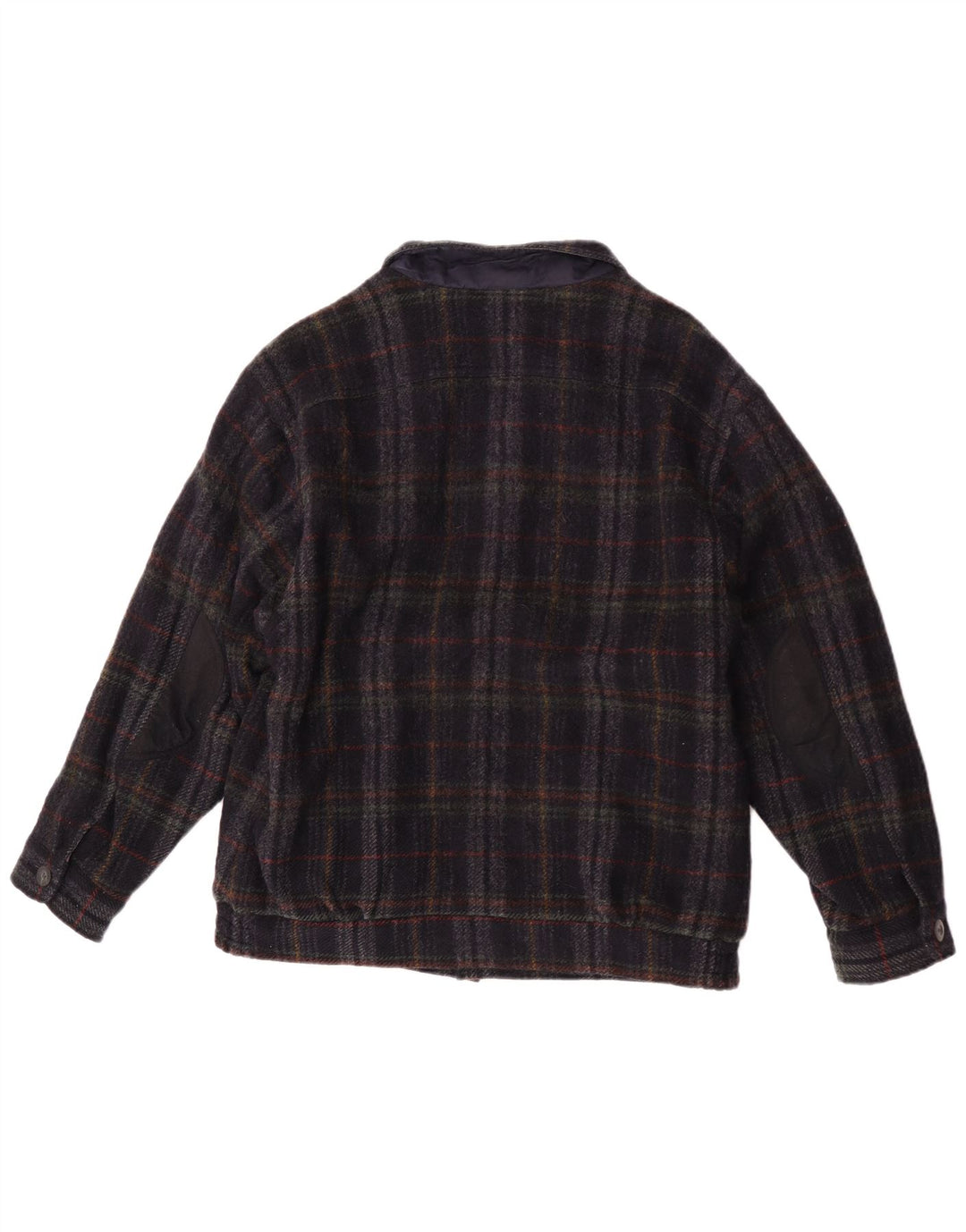 Jaqueta bomber masculina vintage UK 36 pequena azul marinho xadrez nova lã
