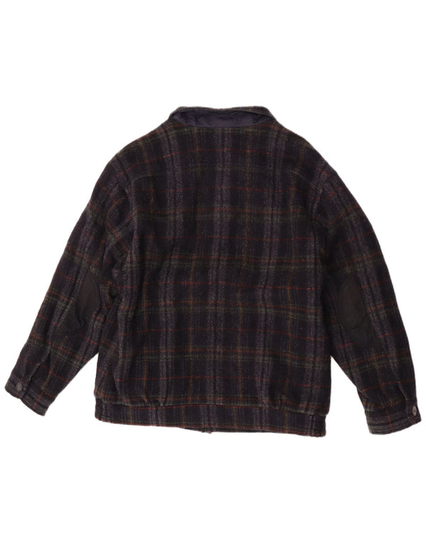 Jaqueta bomber masculina vintage UK 36 pequena azul marinho xadrez nova lã