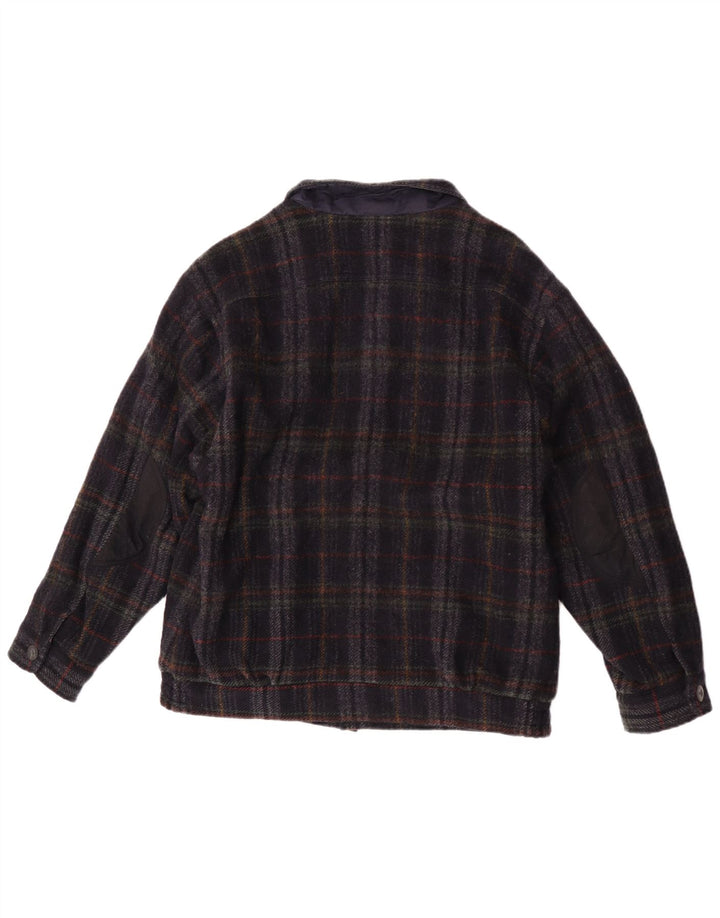 Jaqueta bomber masculina vintage UK 36 pequena azul marinho xadrez nova lã