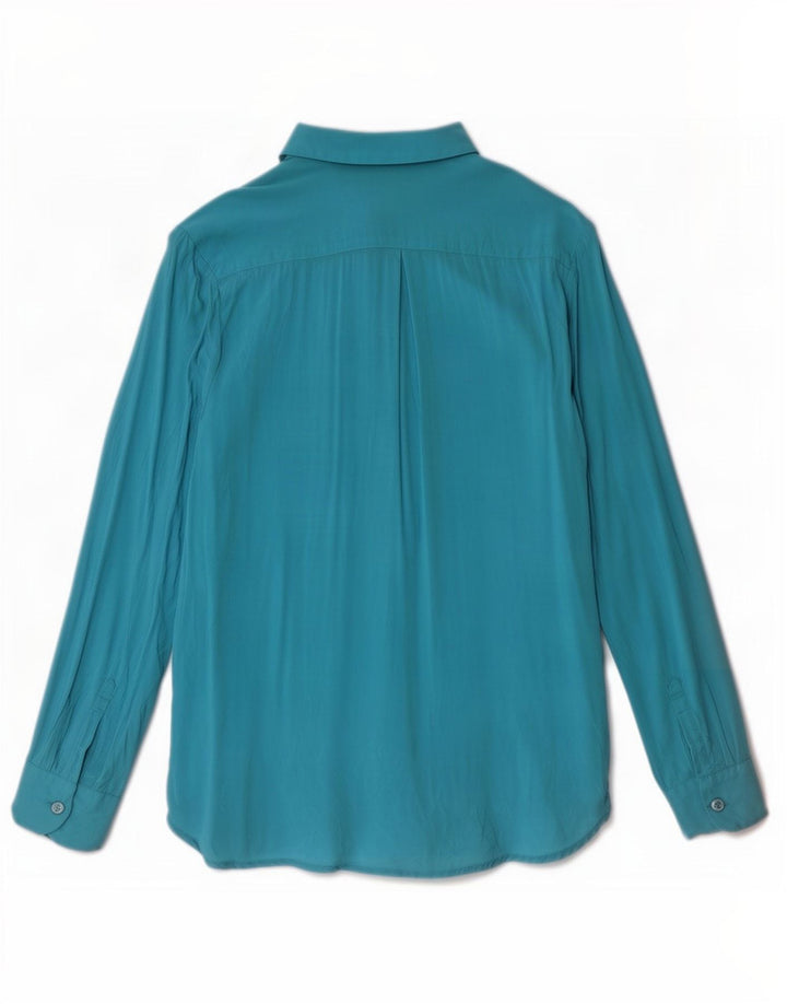 Camisa feminina Benetton UK 10 pequena viscose azul