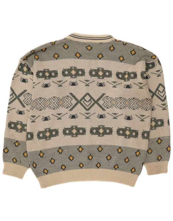 Suéter vintage masculino com gola redonda, grande bloco colorido branco retrô