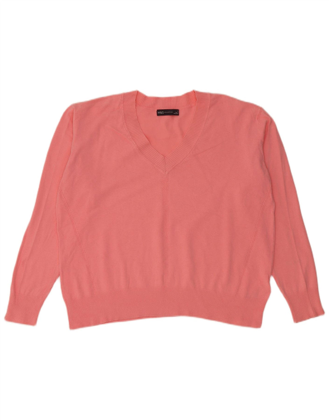 Suéter feminino Marks & Spencer com decote em V Reino Unido 14 algodão rosa médio