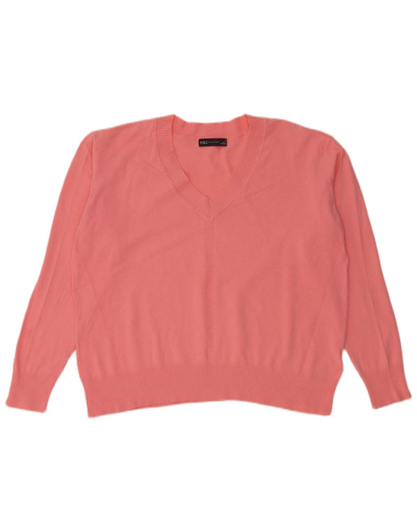 Suéter feminino Marks & Spencer com decote em V Reino Unido 14 algodão rosa médio