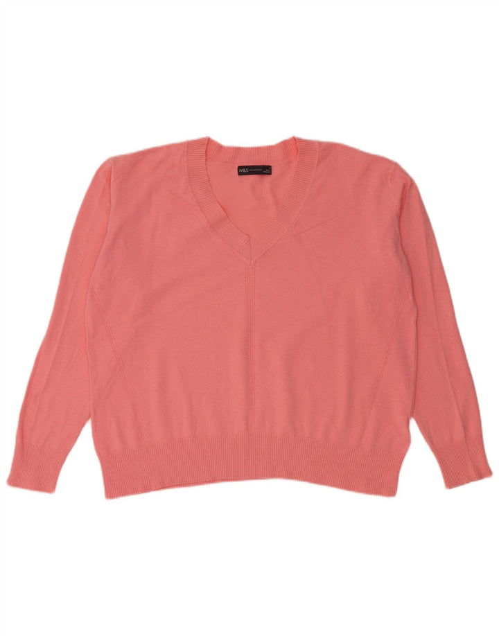 Suéter feminino Marks & Spencer com decote em V Reino Unido 14 algodão rosa médio