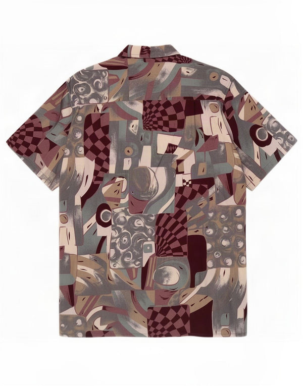 Vintage masculino abstrato Padrão camisa de manga curta tamanho 35 XS multicolorido