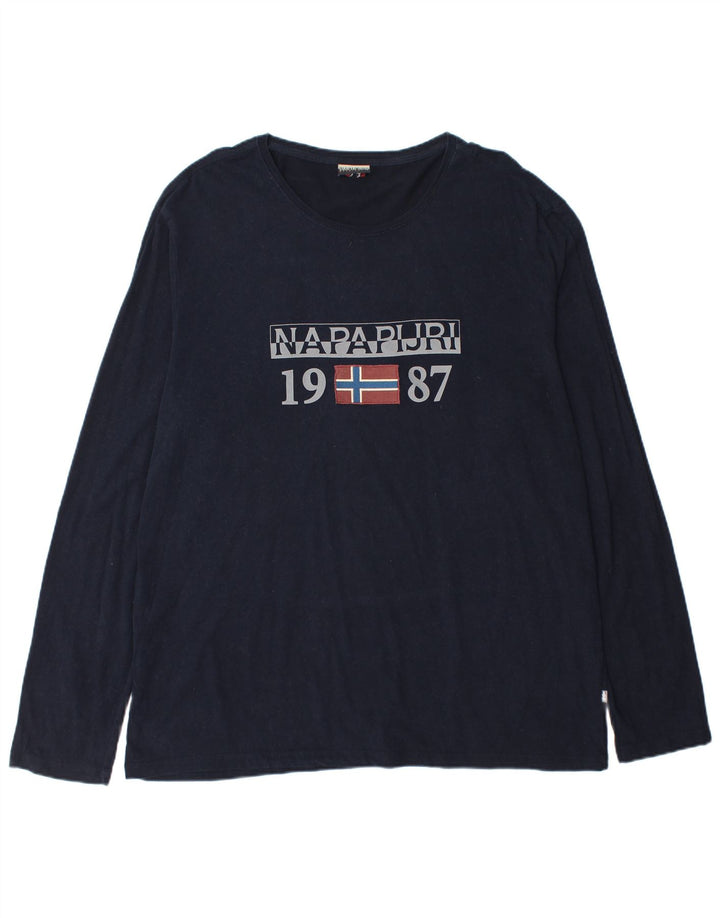 Camiseta masculina com estampa geográfica NAPAPIJRI manga comprida 3XL algodão azul marinho
