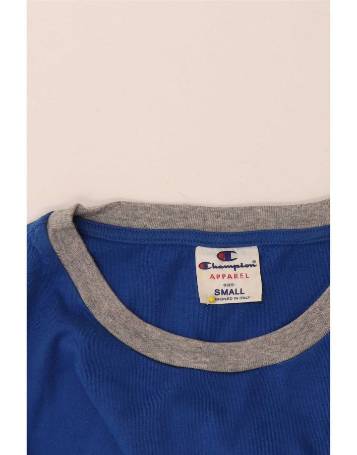 Camiseta masculina com estampa gráfica Champion pequeno bloco colorido azul