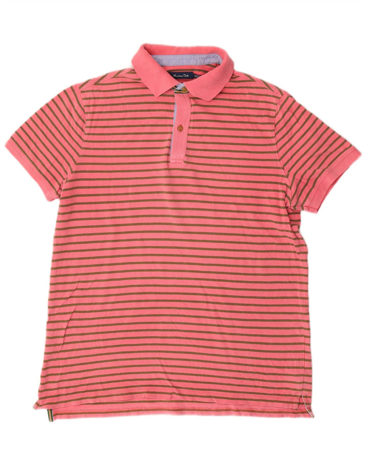 Camisa polo masculina Massimo Dutti de algodão listrado rosa médio