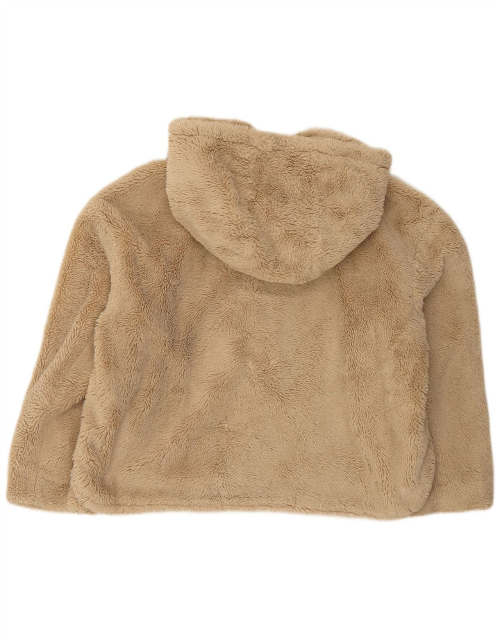 Jaqueta feminina Zara Teddy Bear com capuz de lã grande Reino Unido 10 pequena bege