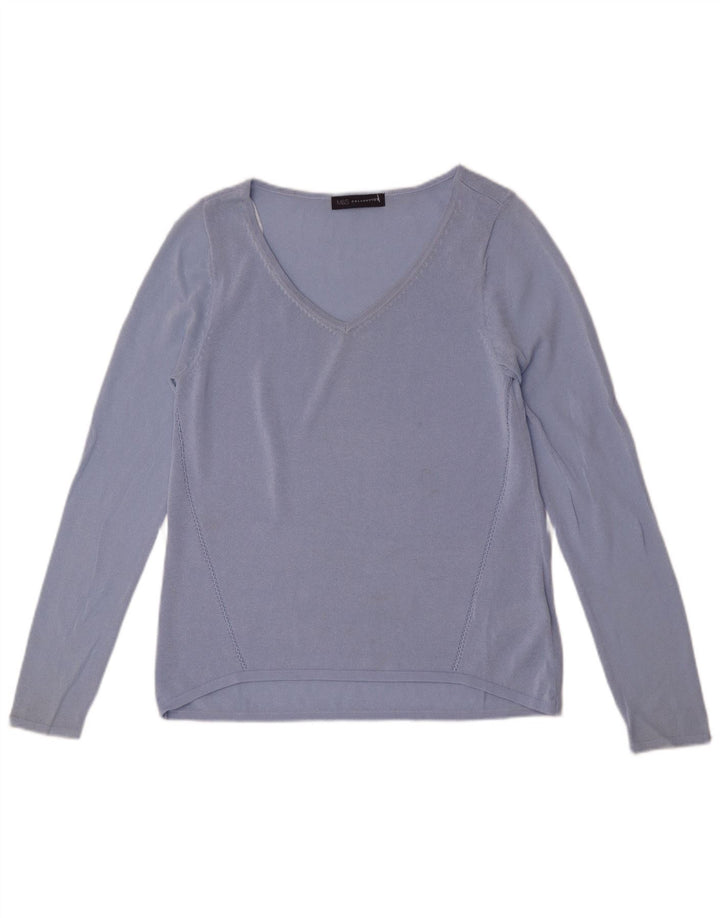 Top feminino Marks & Spencer manga comprida Reino Unido 8 viscose azul pequena