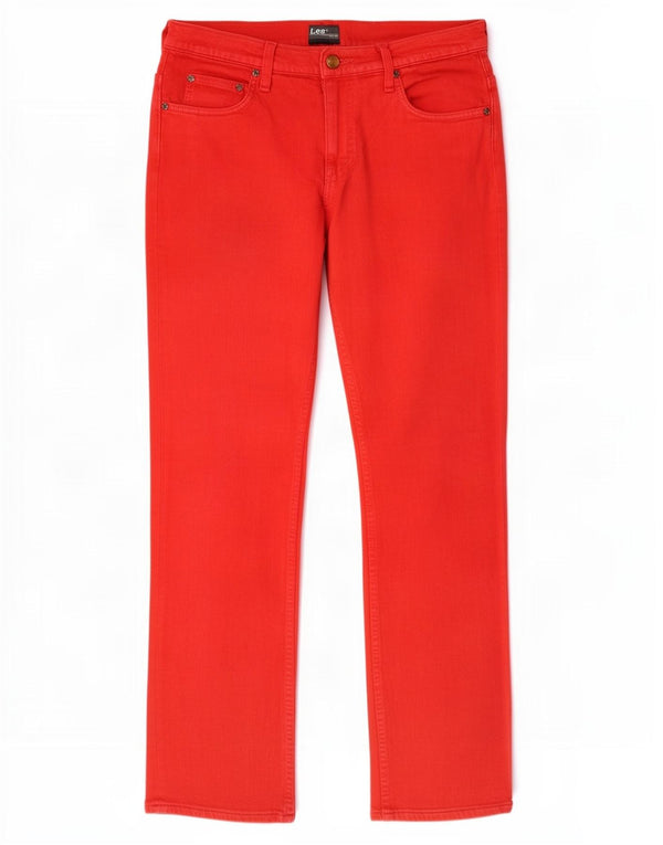 Lee Mens Knox Zip Straight Jeans W31 L34 Algodão Vermelho